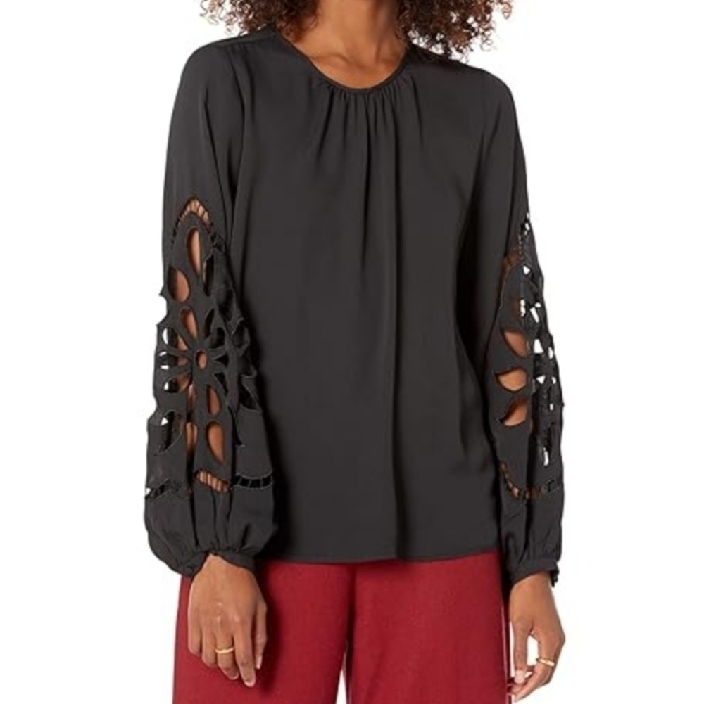 Vince Camuto Black Balloon Sleeve Crepe Top XS